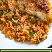 arroz con pollo roasted chicken on seasoned rice with olives