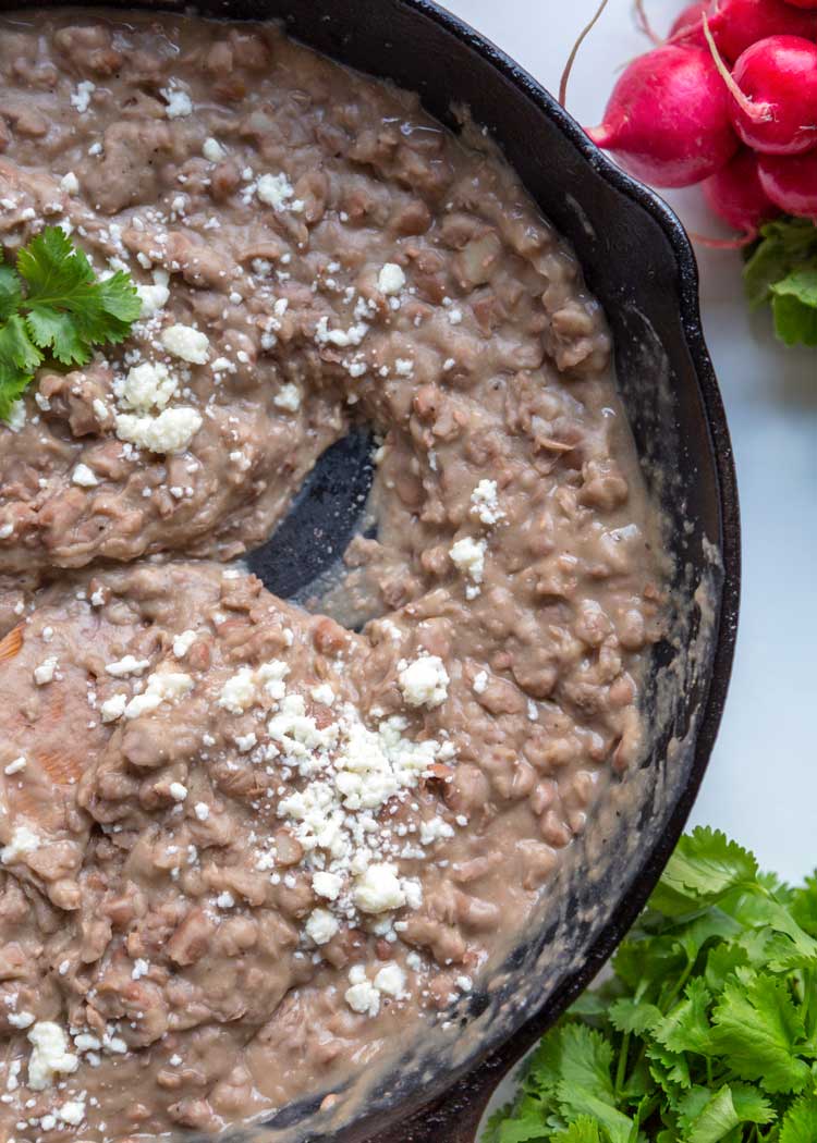 Authentic Refried Beans in a pan