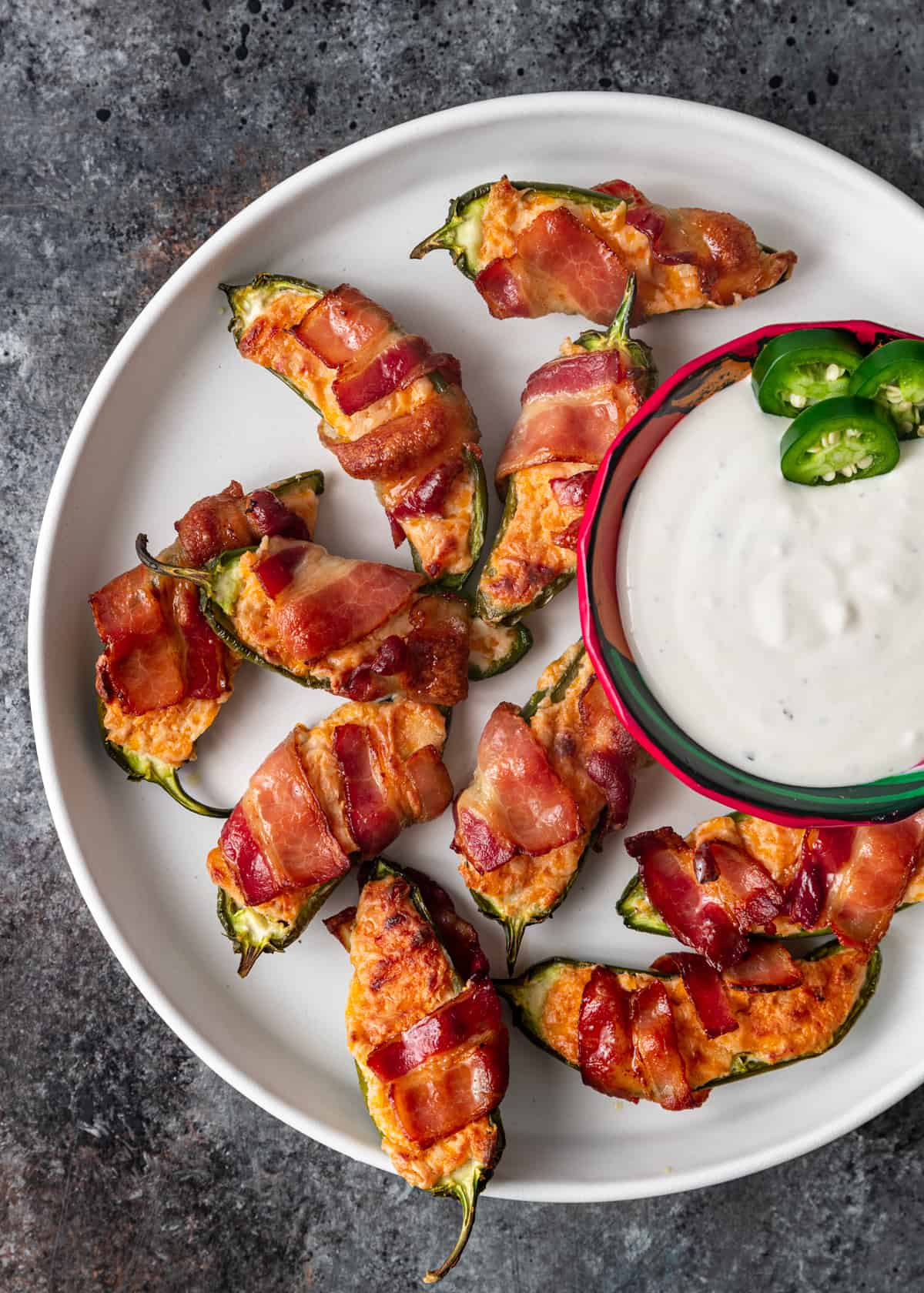 overhead shot of Bacon Wrapped Jalapeño Poppers