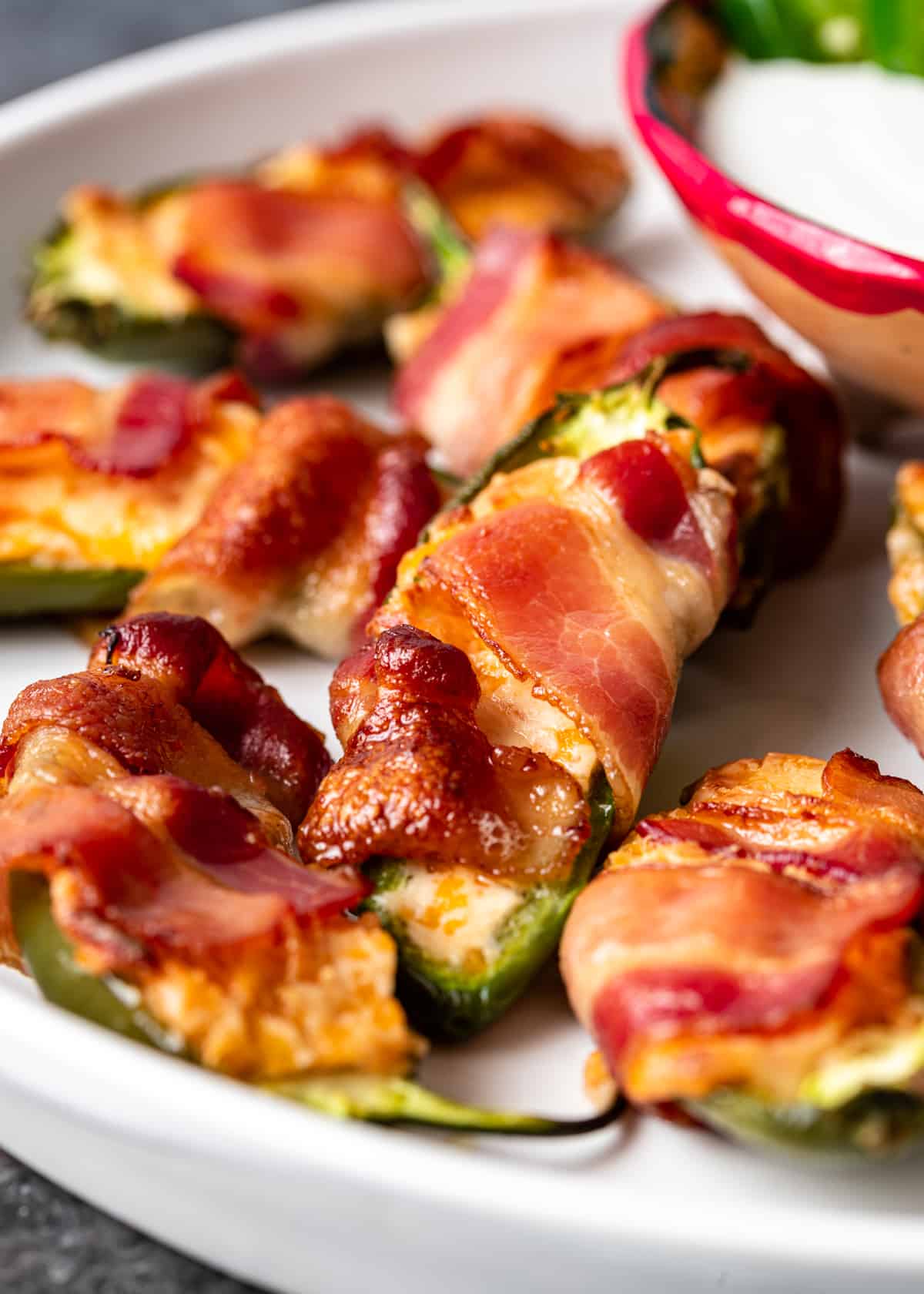 closeup of Bacon Wrapped Jalapeño Poppers