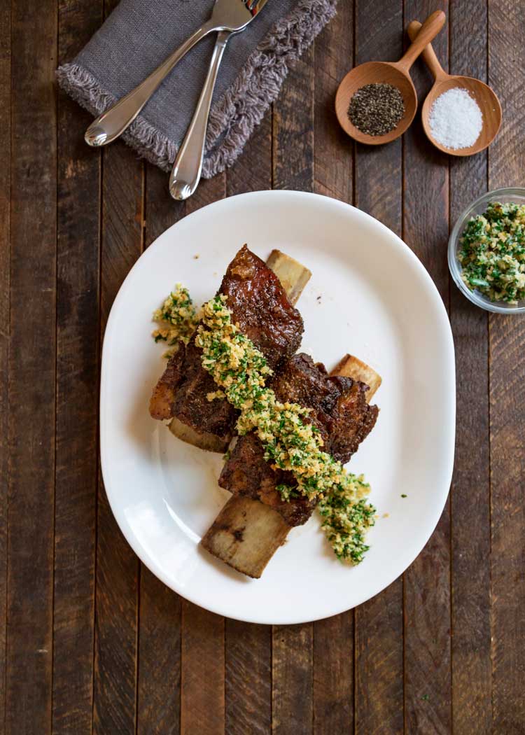overhead: baked short ribs covered with gremolata