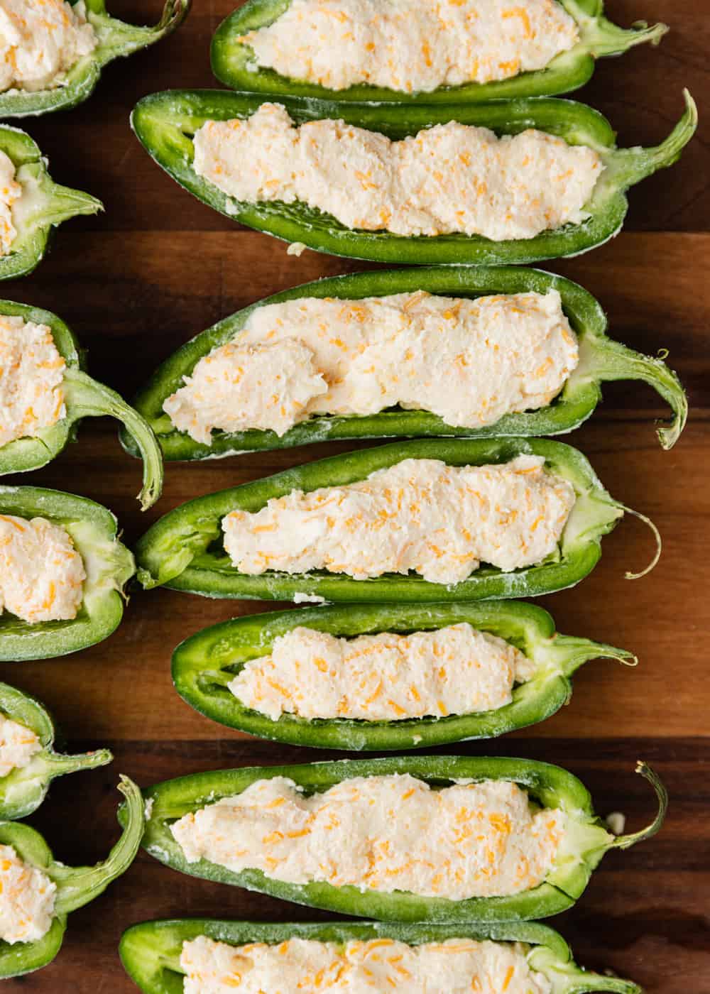 overhead: jalapenos stuffed with cream cheese mixture