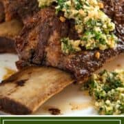 baked short ribs with gremolata on platter