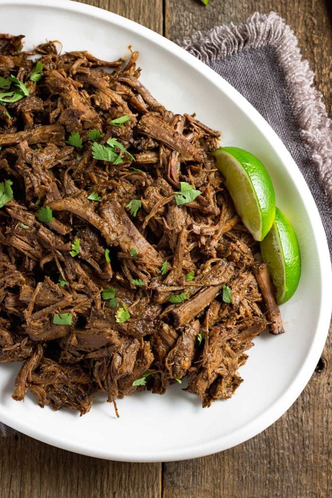 overhead: platter of chipotle barbacoa beef