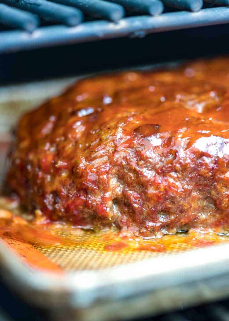 BBQ Smoked Meatloaf on BBQ grill 