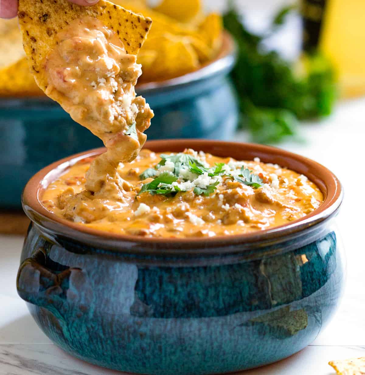 Beef Queso Dip with chip