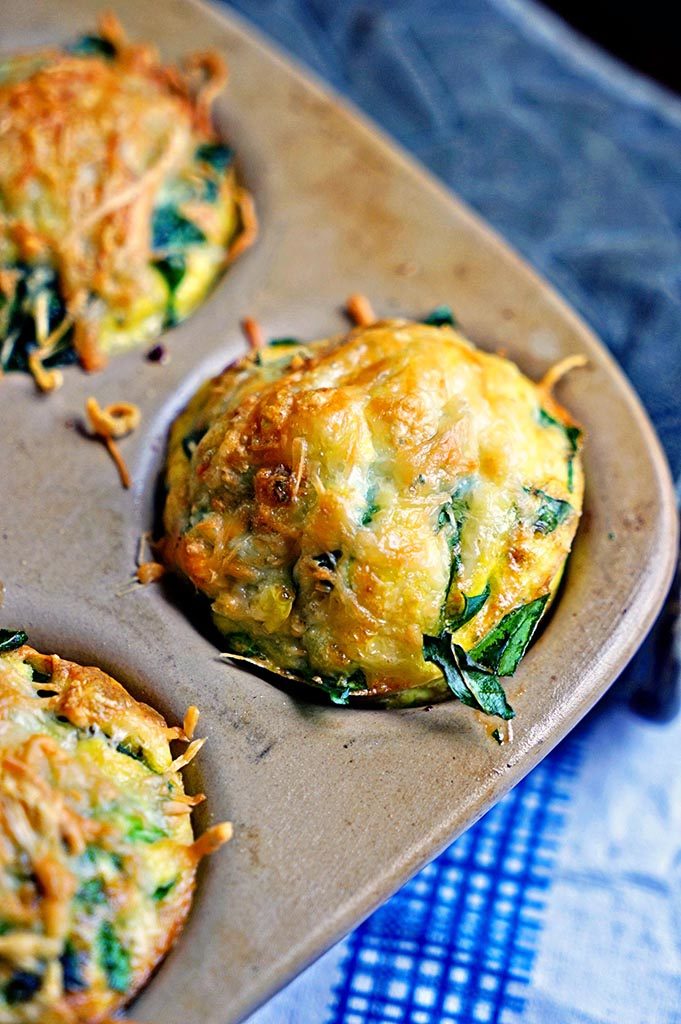 Omelet Muffins with Spinach and Parmesan in pan