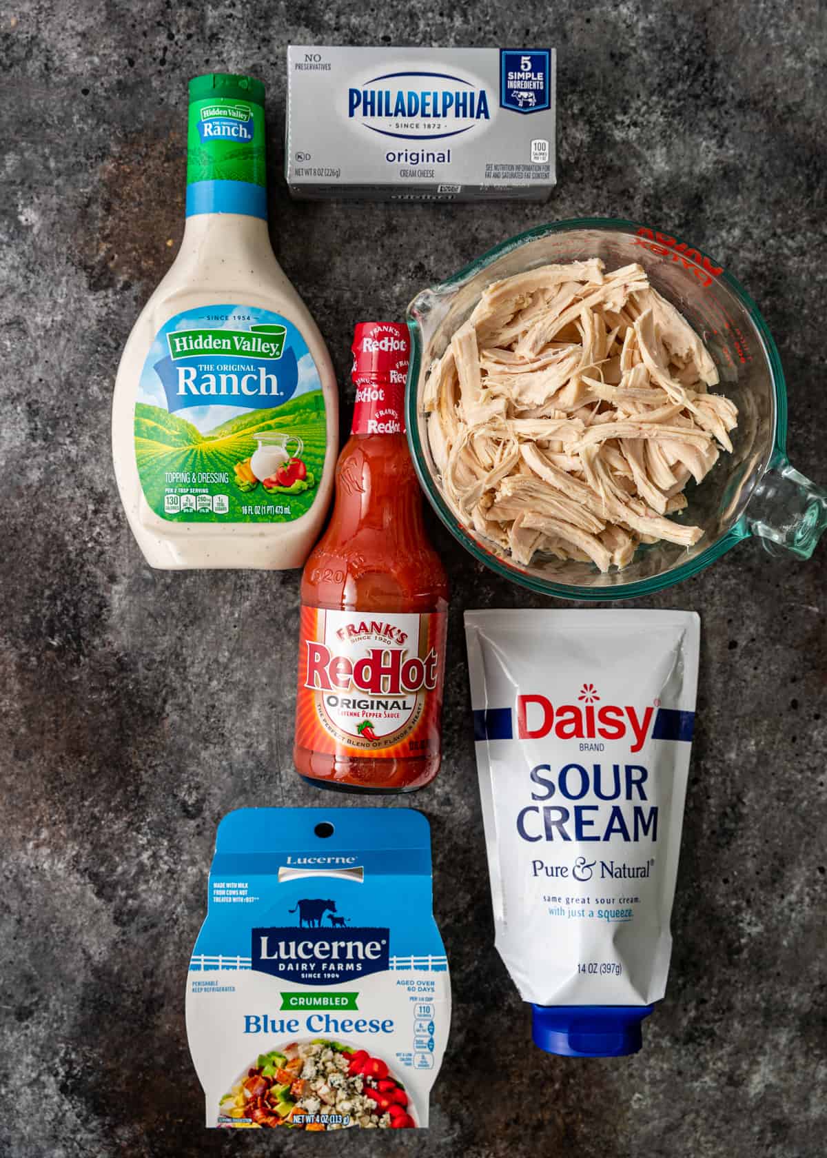 ingredients to make Buffalo Chicken Dip