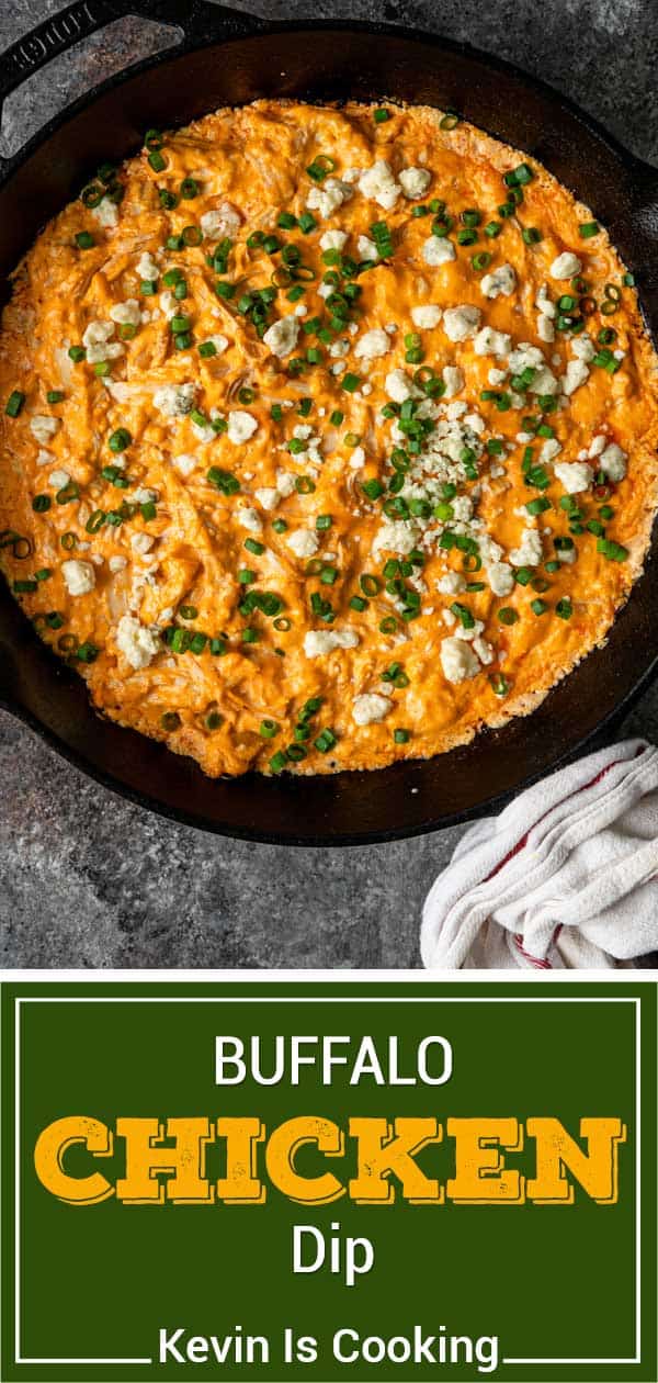 cast iron skillet with Buffalo Chicken Dip