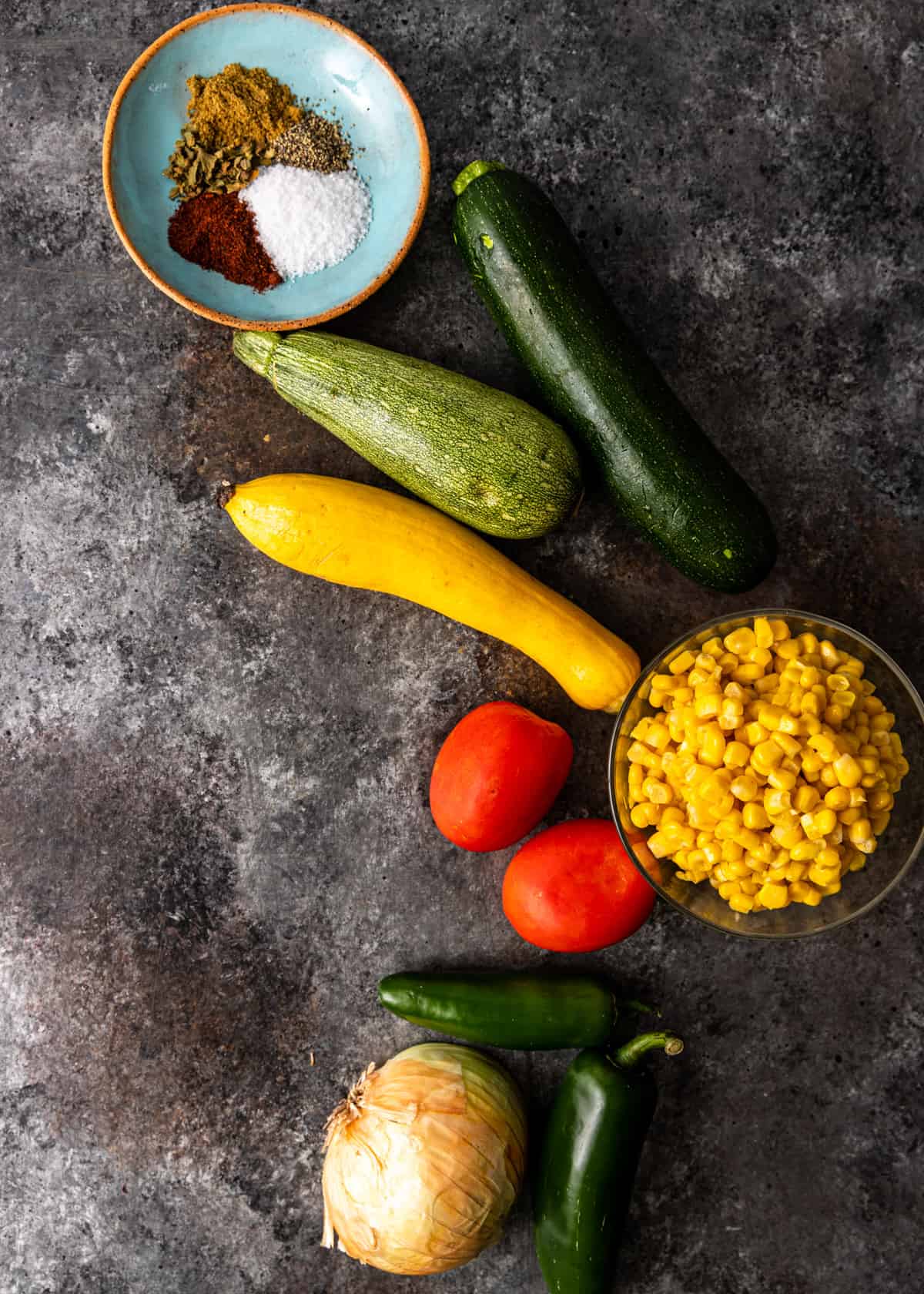 overhead: ingredients needed for Mexican calabacitas