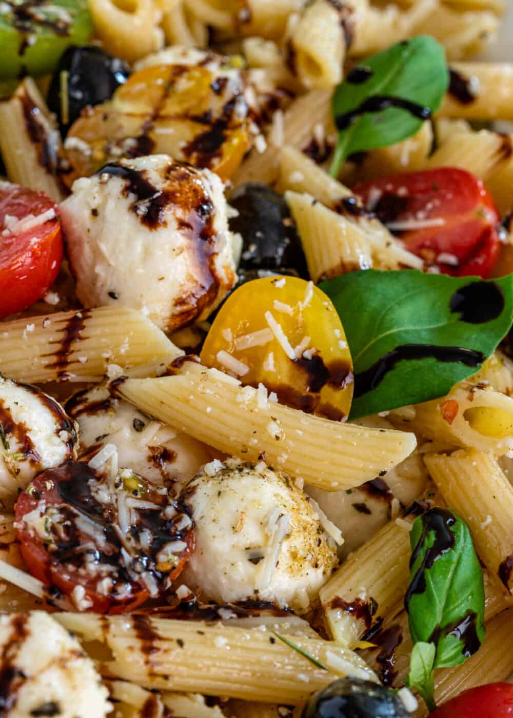 close up of Caprese Pasta Salad