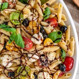 close up of Caprese Pasta Salad