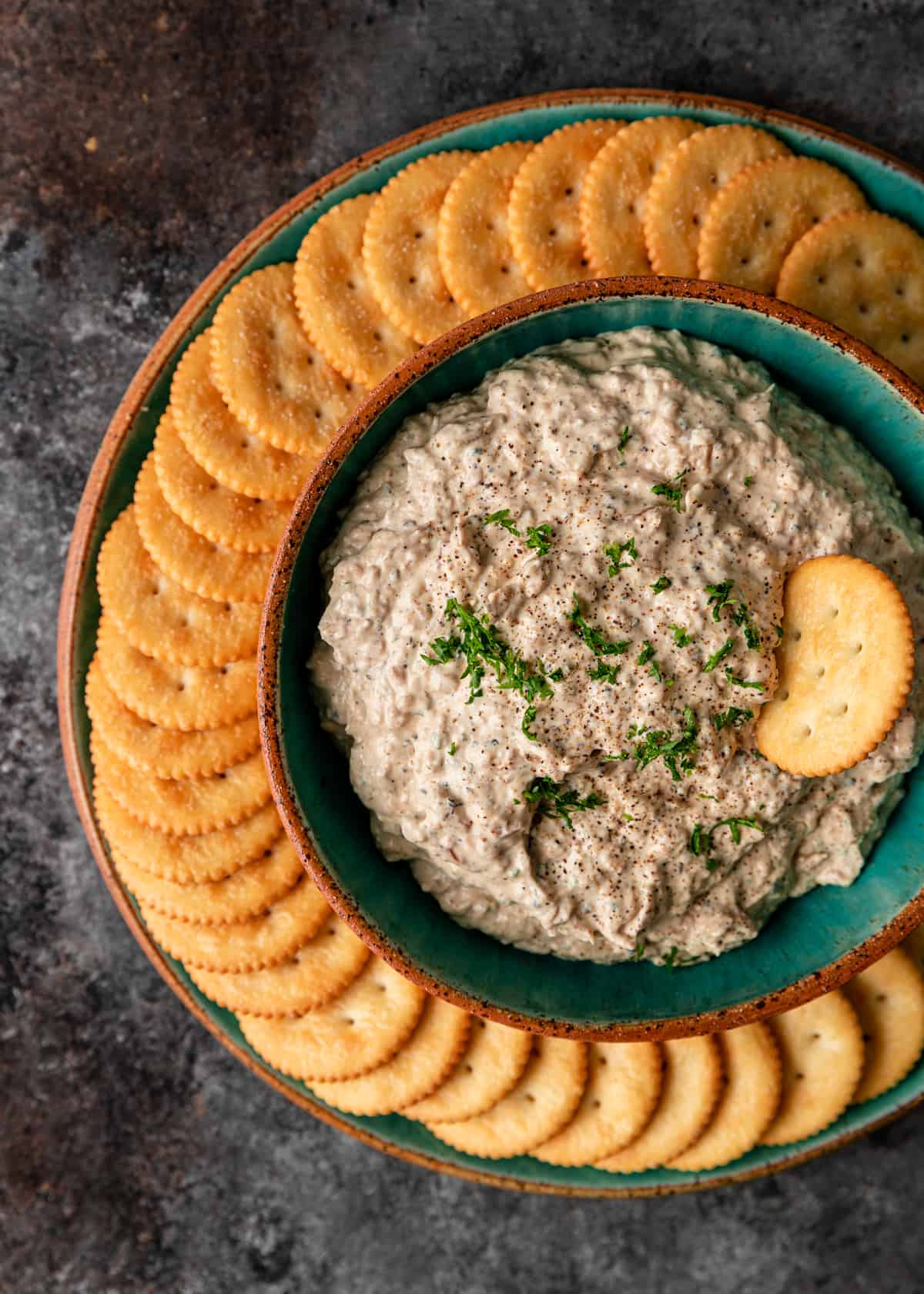 platter with Caramelized Onion Dip and crackers