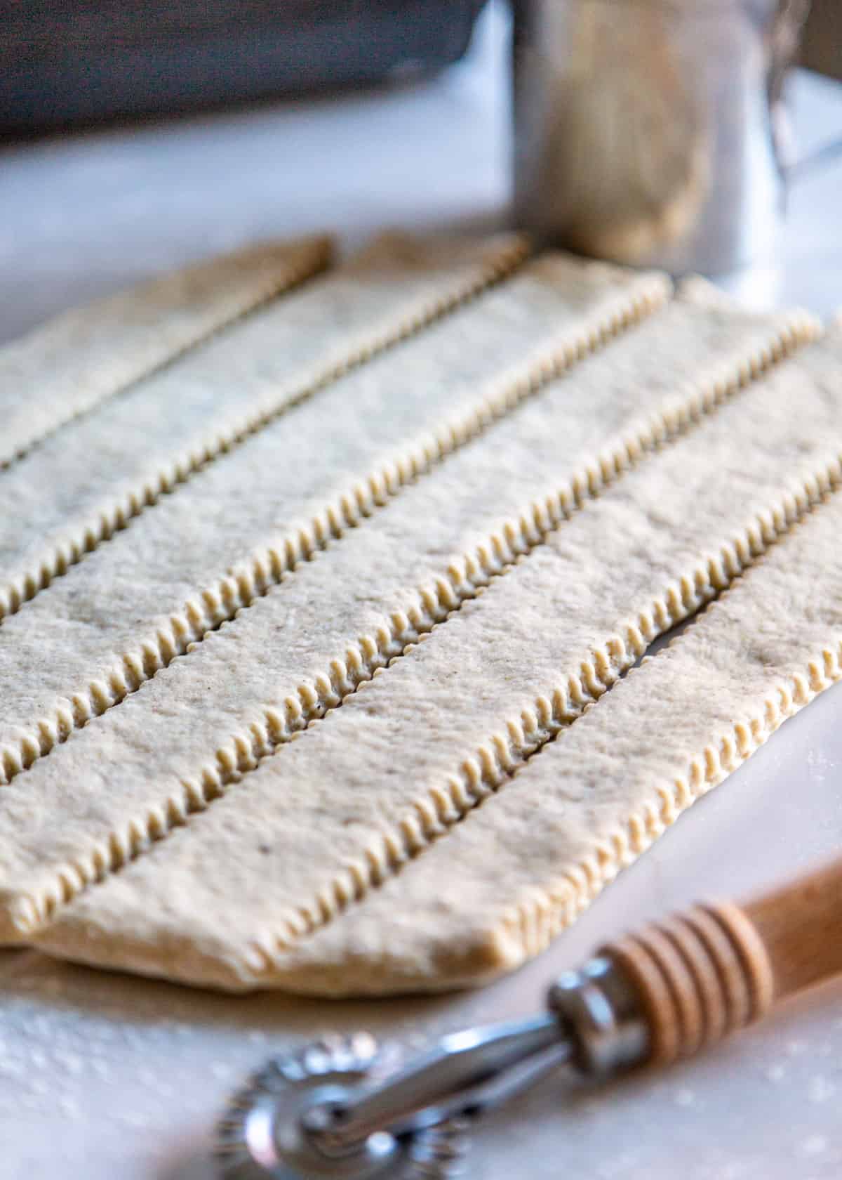 cut strips of dumpling dough