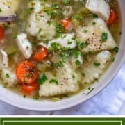 buttermilk dumplings in chicken broth with vegetables