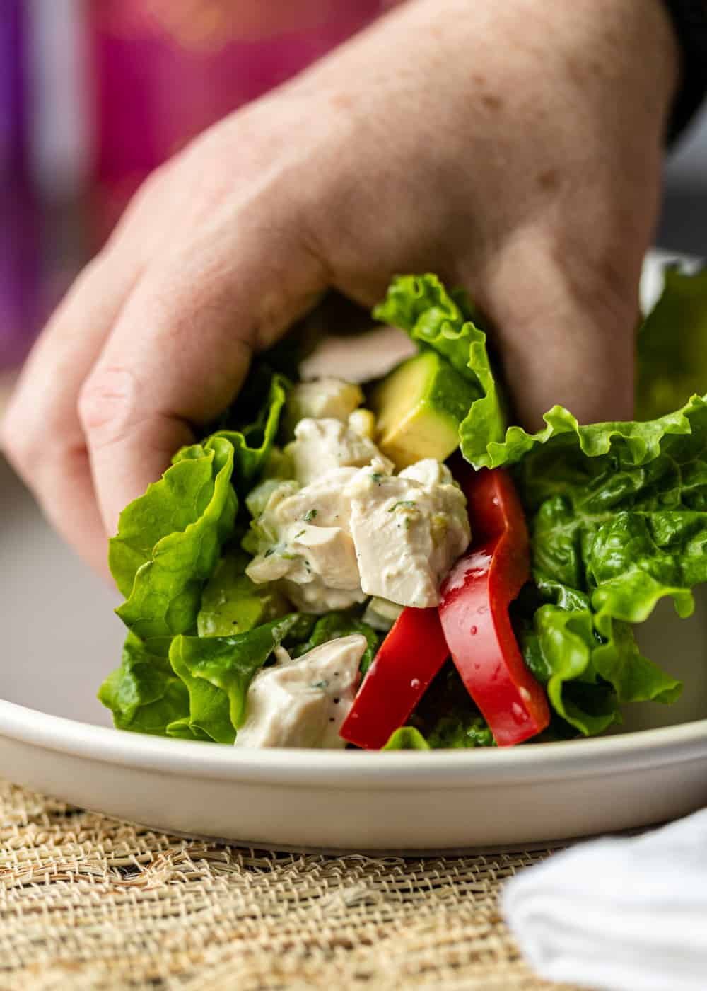 keto chicken salad in lettuce wrap