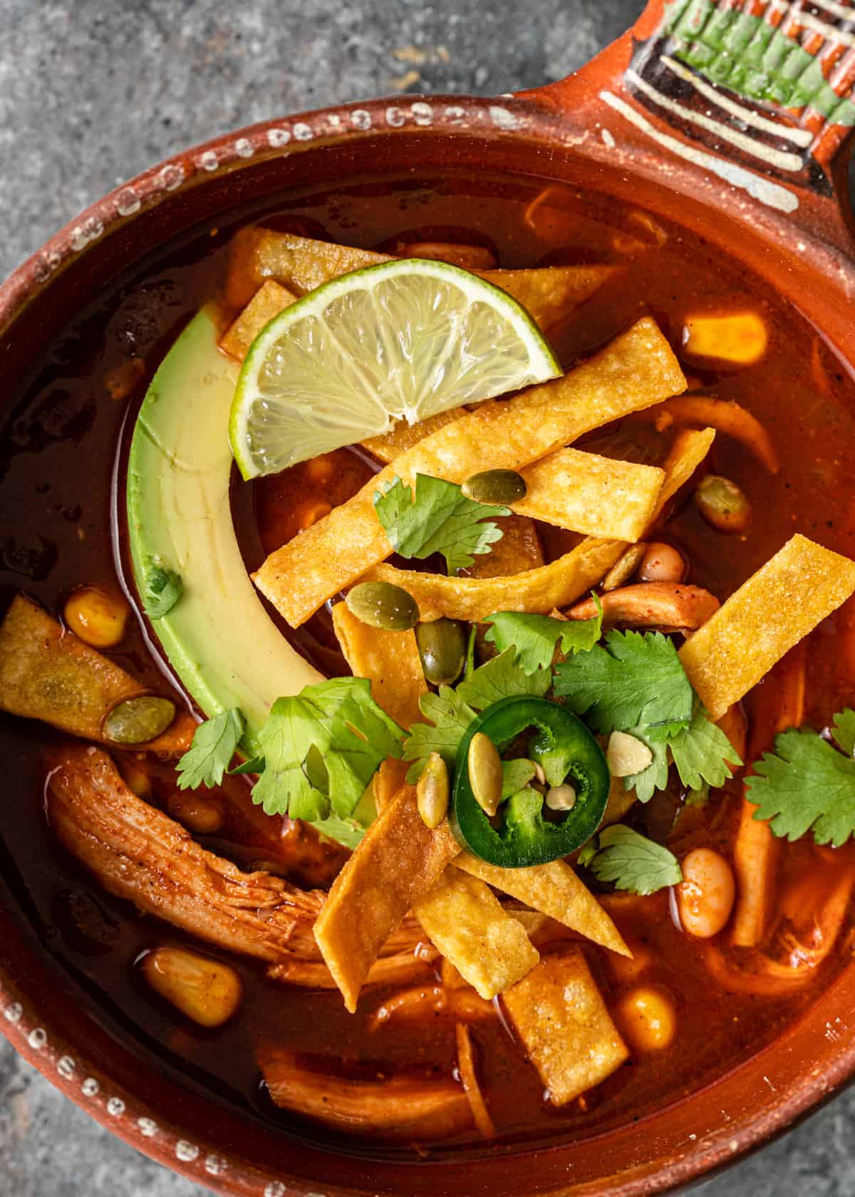 closeup of Chicken Tortilla Soup