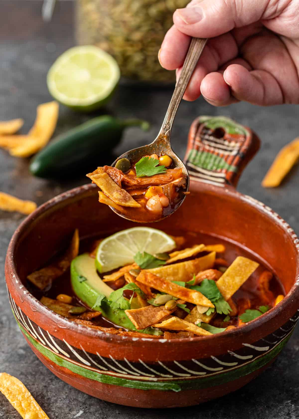 spoon with Chicken Tortilla Soup