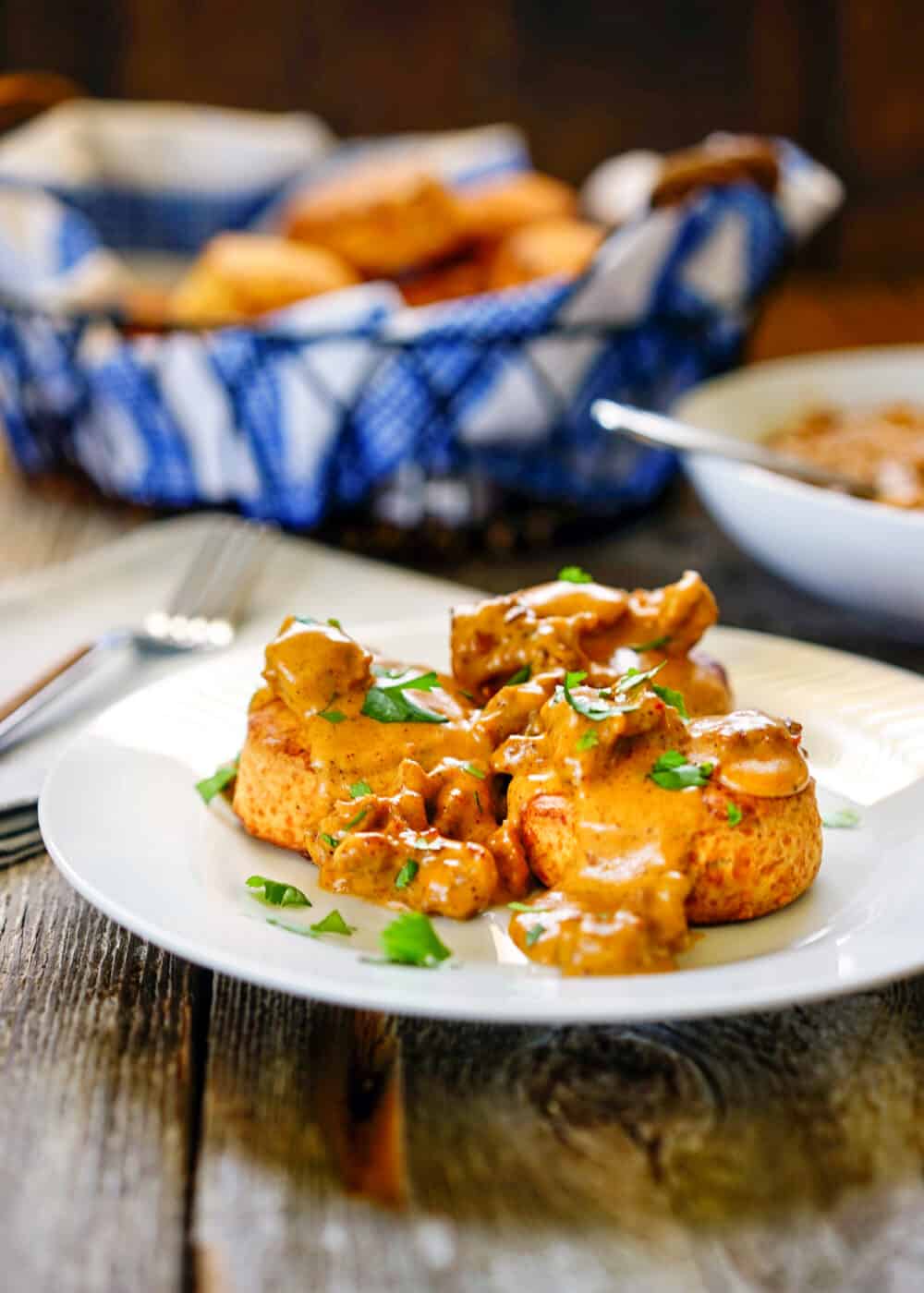 tex-mex breakfast for dinner: spicy chorizo gravy on cheddar biscuits