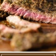 sliced churrasco steak on cutting board