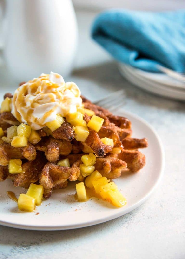 side view of churro waffles