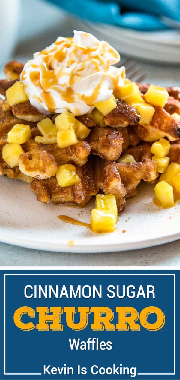 plate with cinnamon sugar churro waffles