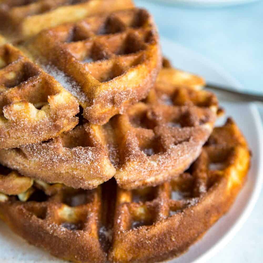 stacked Cinnamon Sugar Churro Waffles