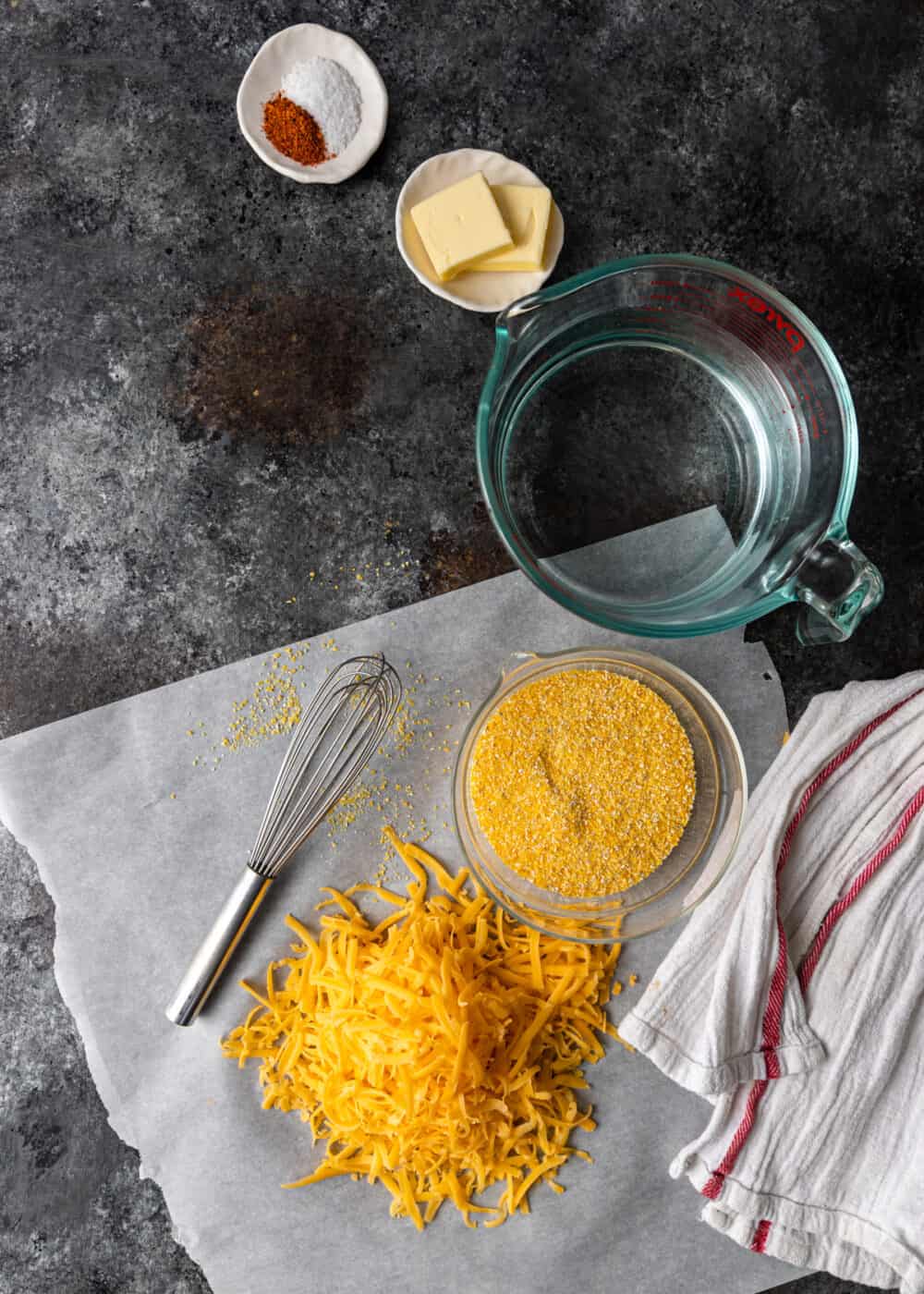 overhead: ingredients to make grits recipe