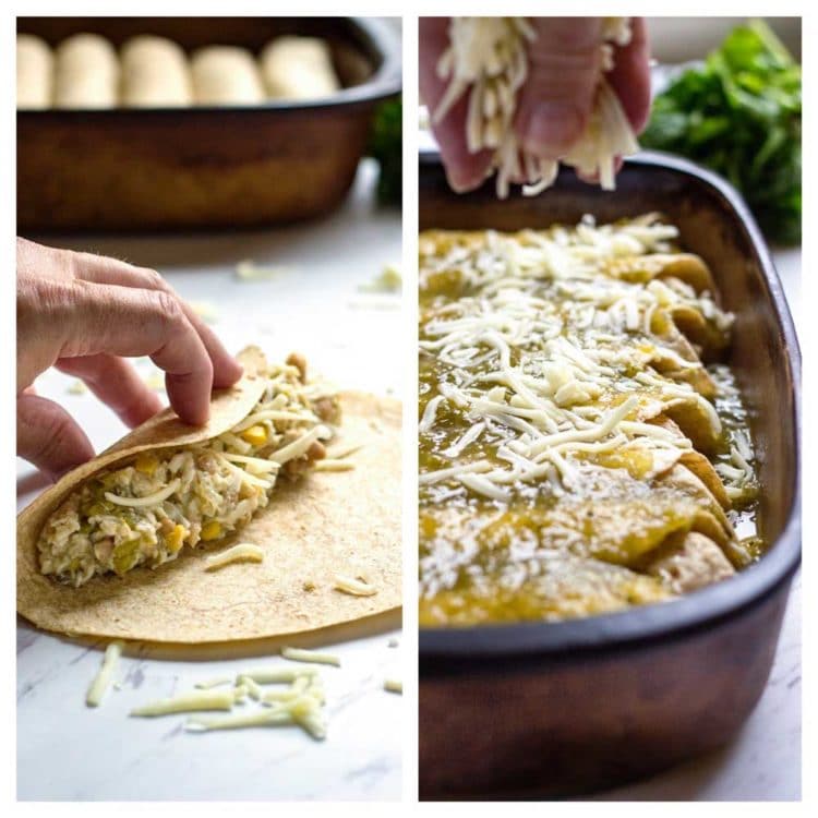 photo collage: making a green enchilada recipe
