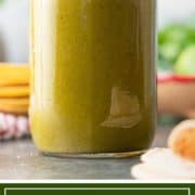 titled image shows jar of green chilli sauce for enchiladas