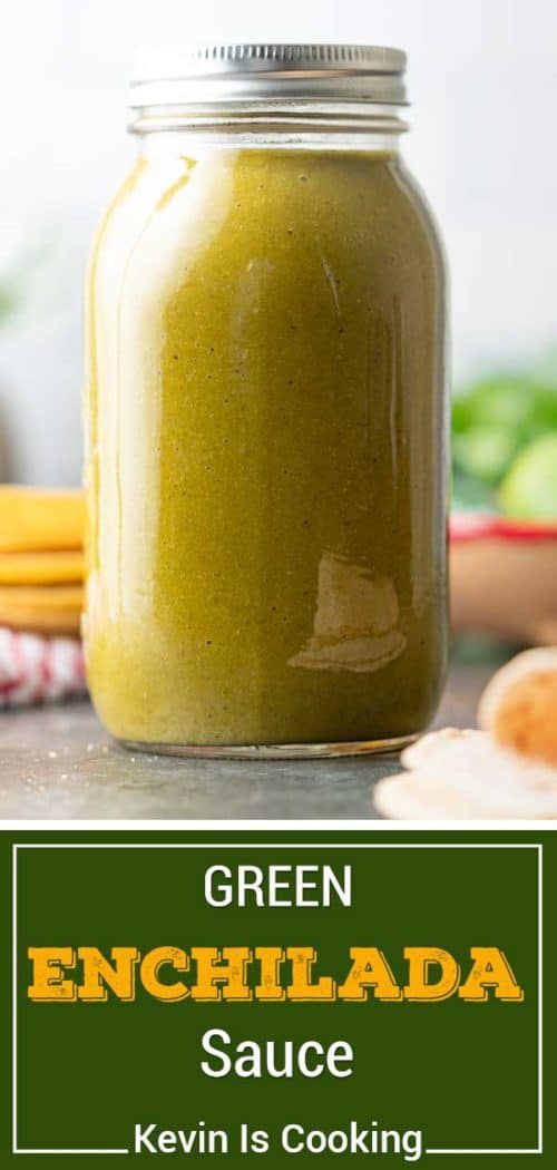 titled image shows jar of green chilli sauce for enchiladas