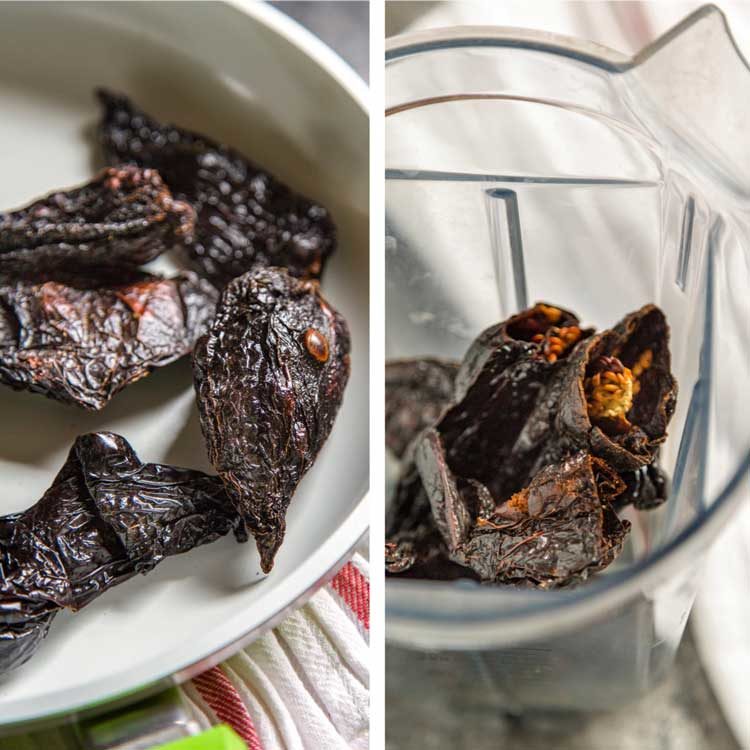 ancho chiles in food processor bowl