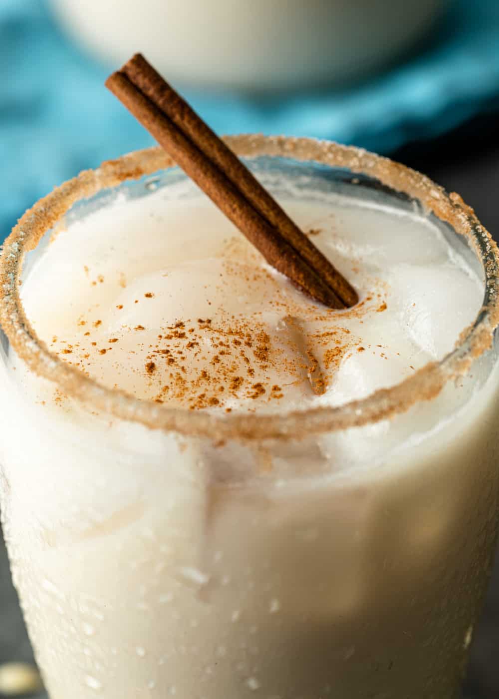 close up image of horchata in a glass