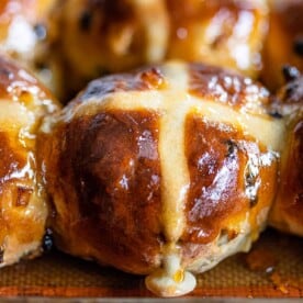 close up of hot cross bun