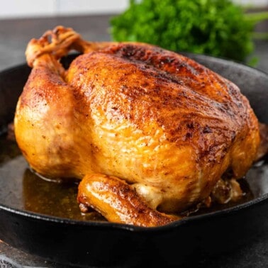 roasted chicken in cast iron skillet