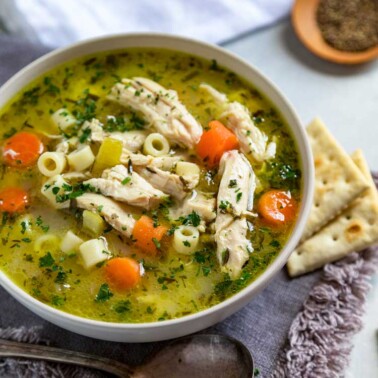 A bowl of instant pot chicken noodle soup