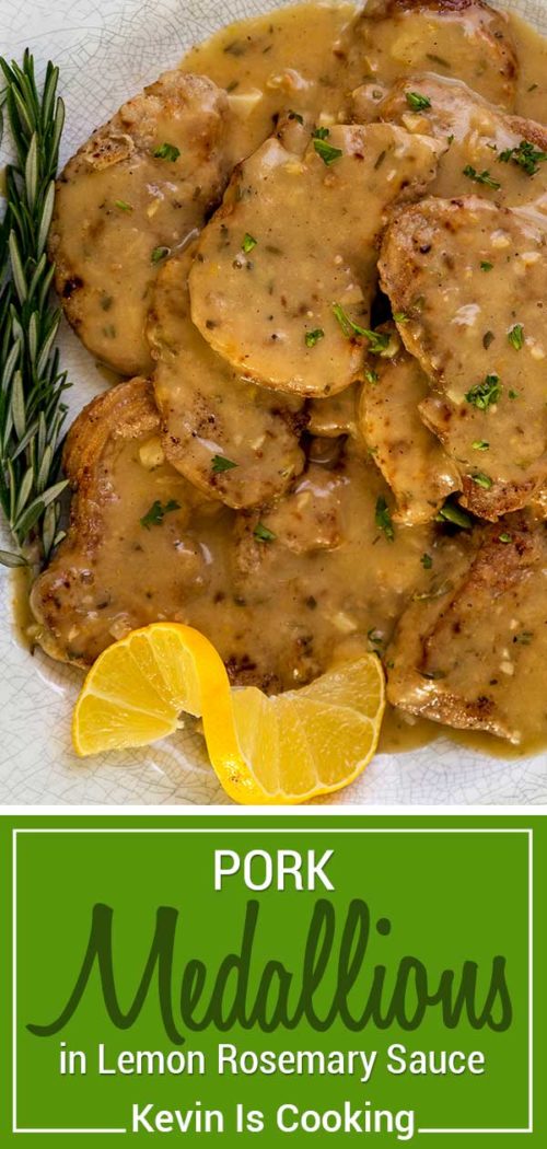 This Lemon, Rosemary Pork Medallions recipe uses sliced pork tenderloin seasoned and dusted with flour, then sautéed with a simple lemon and rosemary sauce.  #pork #lemon #medallions