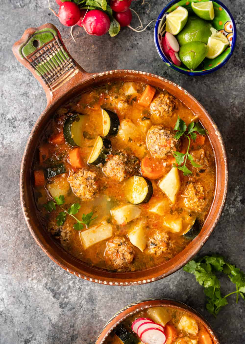 overhead: bowl of mexican albondigas