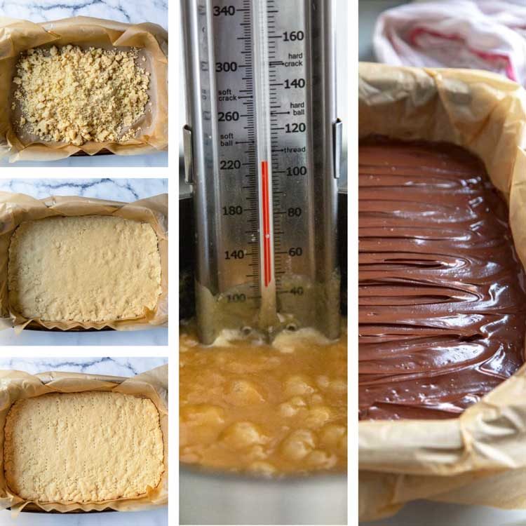 prep shots of Millionaire Shortbread Bars