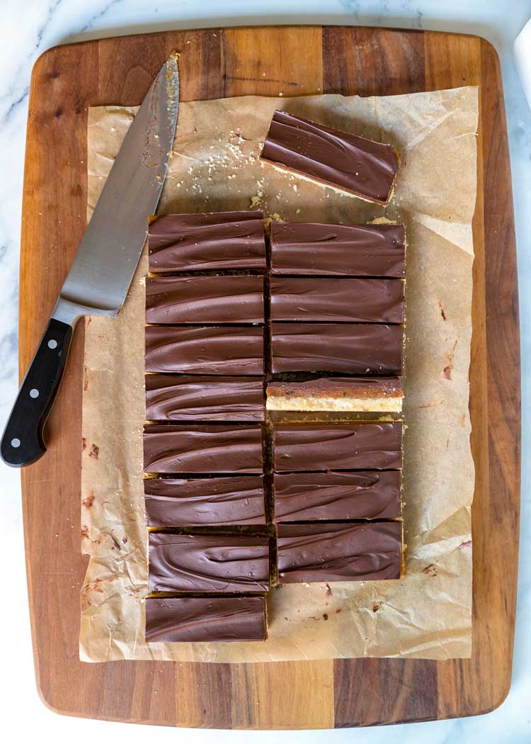 overhead view of cut chocolate Bars