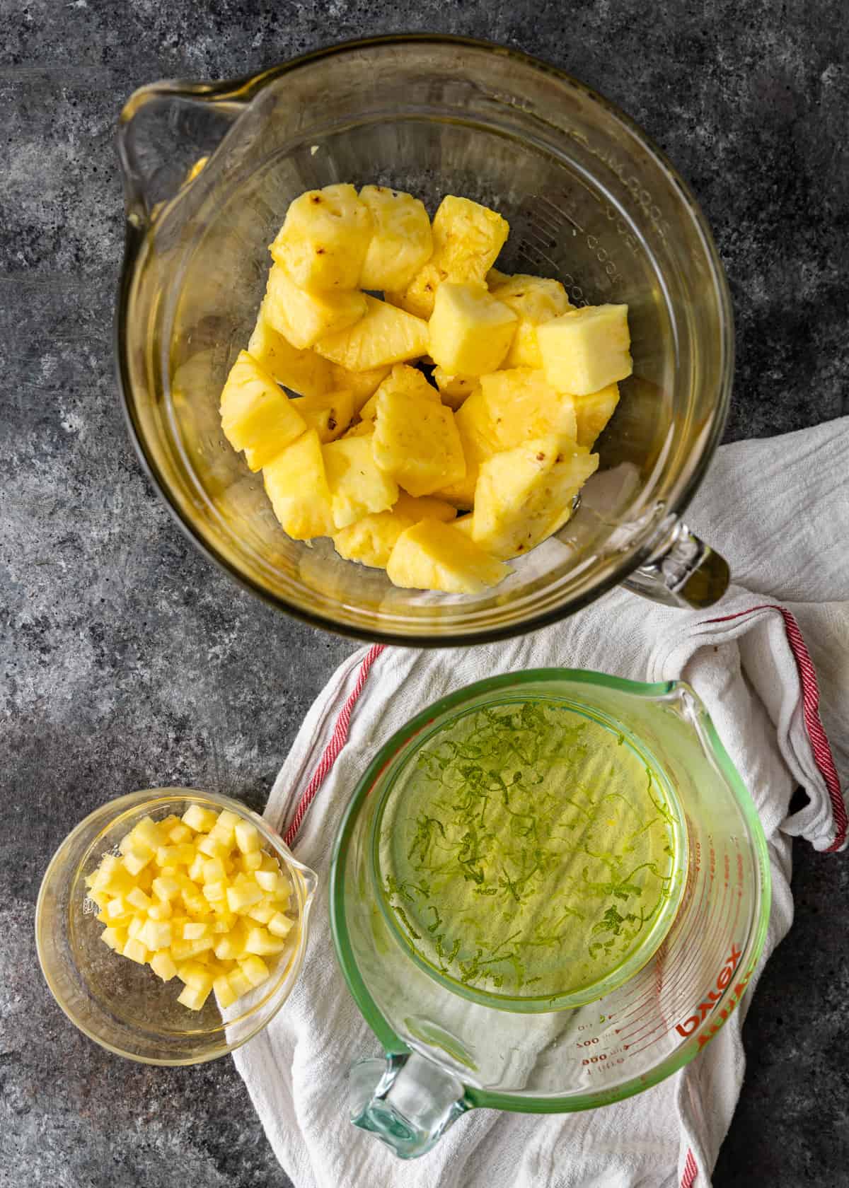 top down view of ingredients for pineapple ice pops