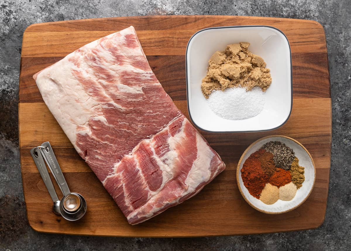 overhead shot of ingredients to make Pork Belly Burnt Ends