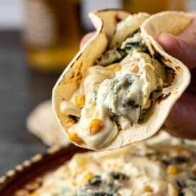 creamy Rajas con Crema in tortilla