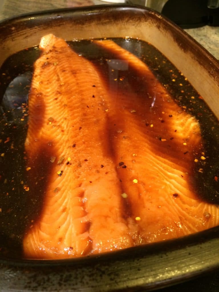 raw salmon in smoked salmon brine