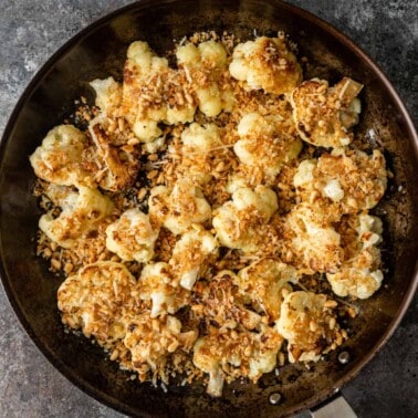 pan with ready to serve sauteed cauliflower