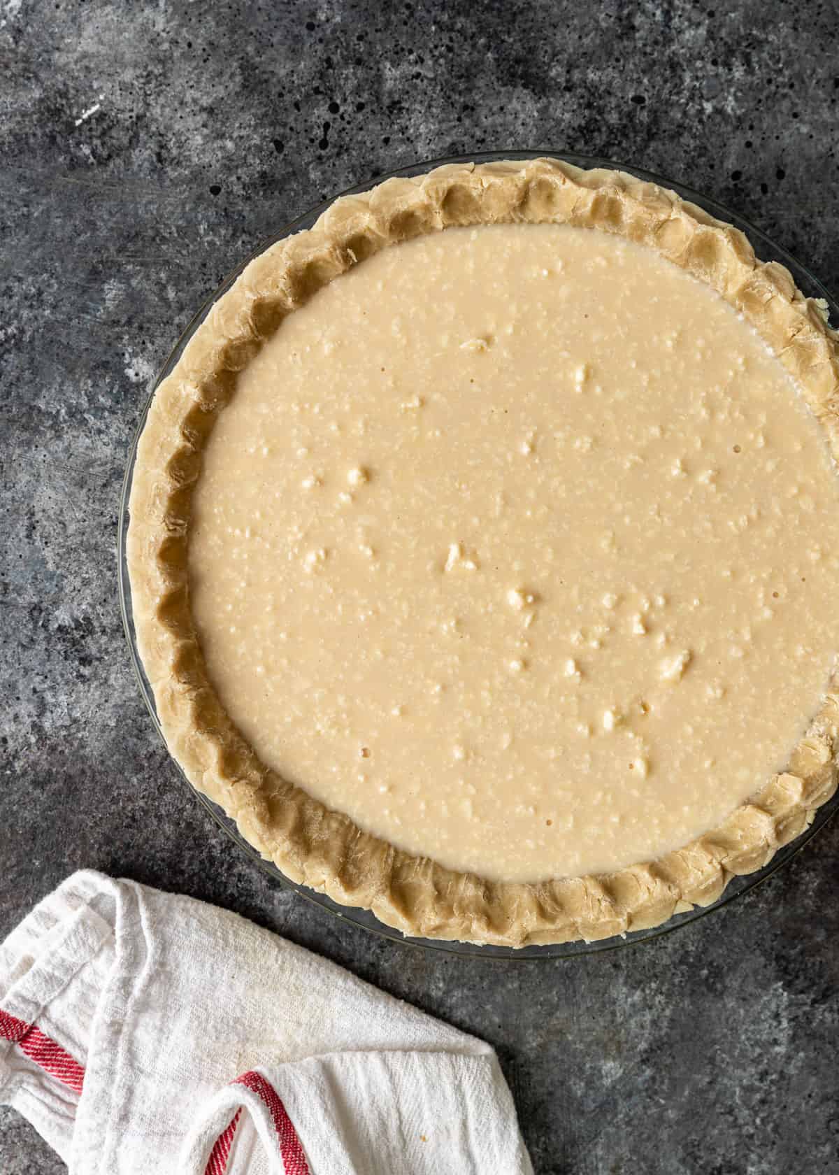 overhead: buttermilk pie recipe before being baked