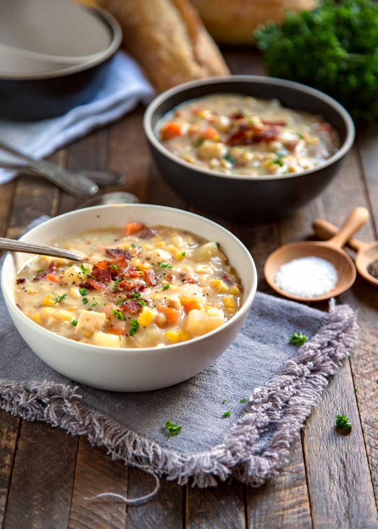 2 bowls of vegetarian corn chowder