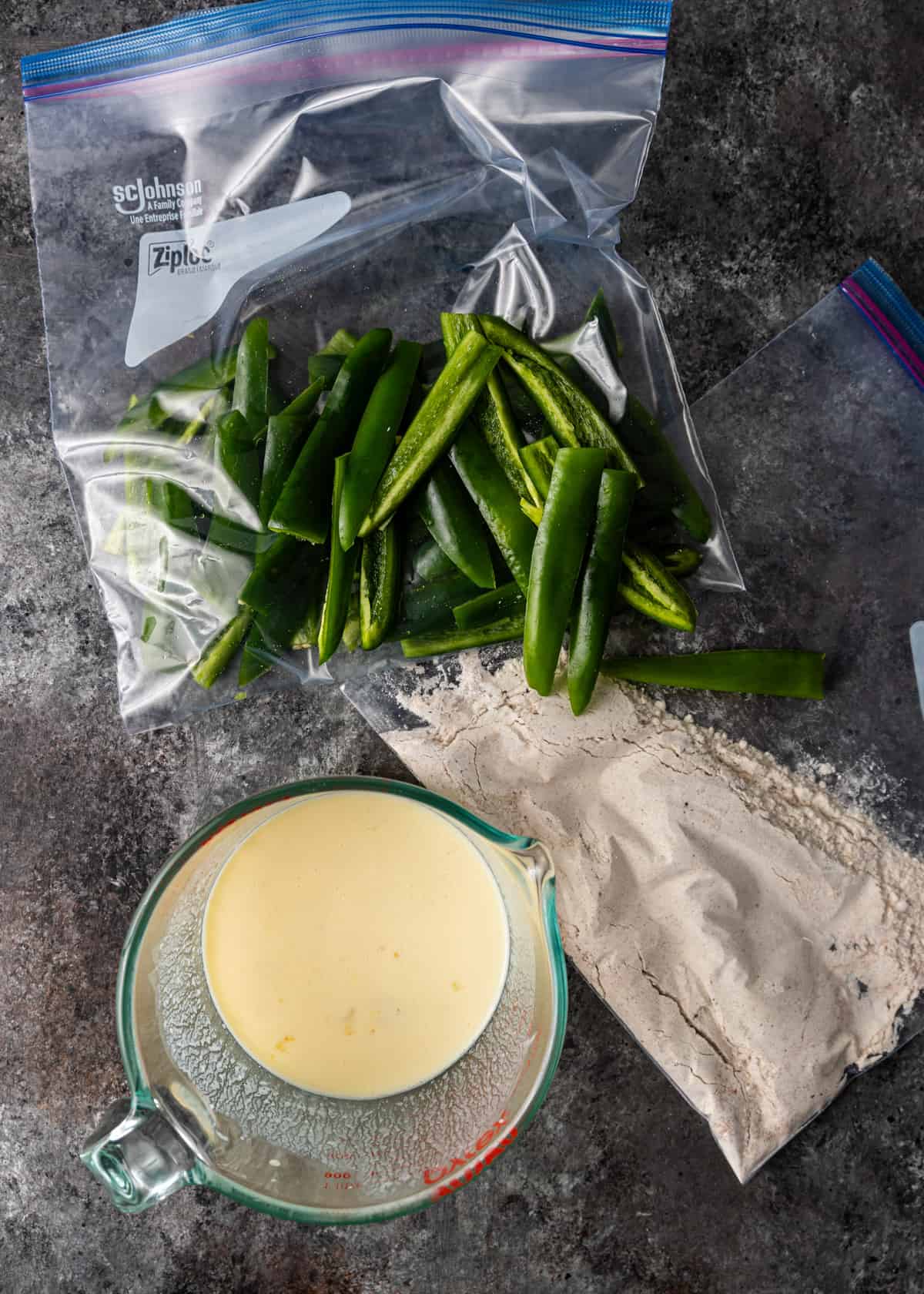 overhead: prepared ingredients for this Texas toothpick recipe