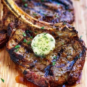 close up of The Perfect Rib Eye Steak with compound butter