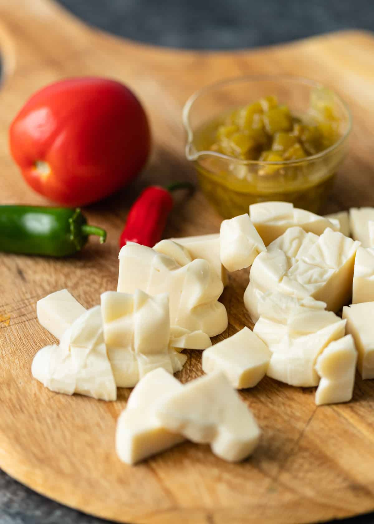 white cheese with green and red chiles to make chipotle queso blanco